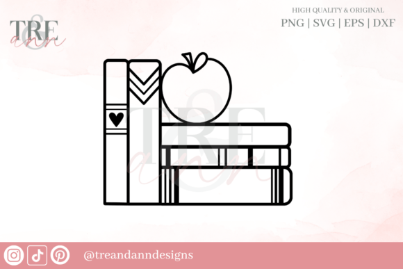 Book Stack and Apple Svg Png for Crafts and Graphics