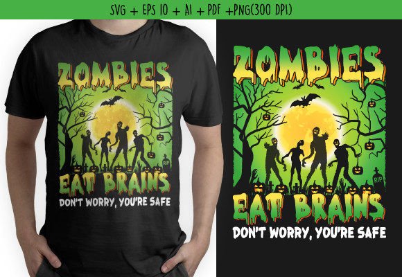 Zombies Eat Brains Halloween Retro Svg for Crafts & Graphics